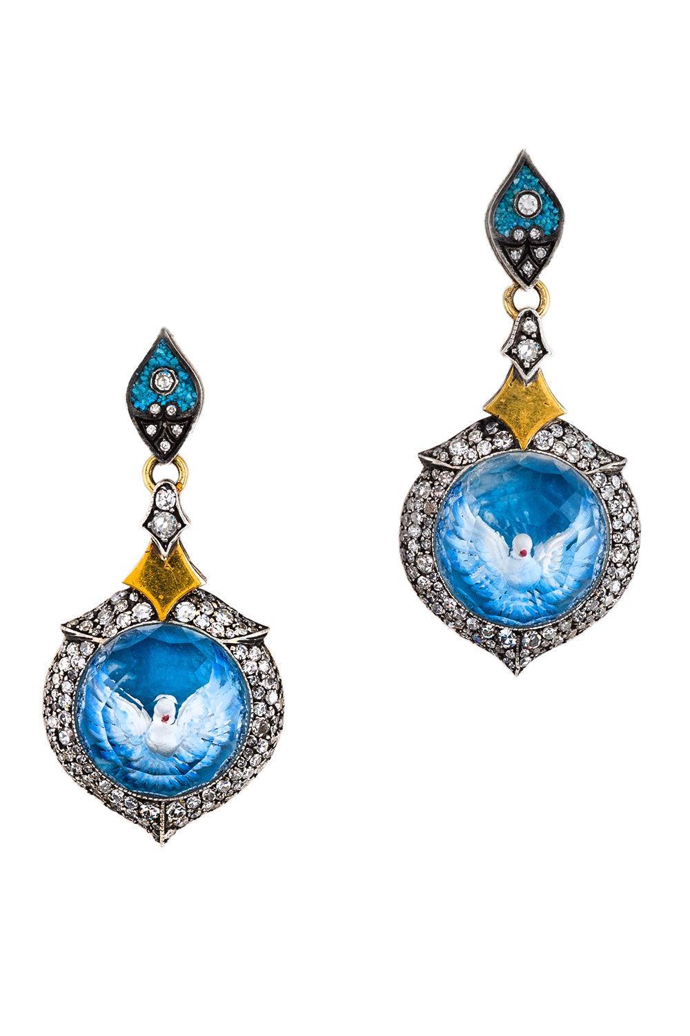  Diamond Dove Carved Drop Earrings-YELLOW GOLD-JEWELRYFINE JEWELEARRING-SEVAN BICAKCI 