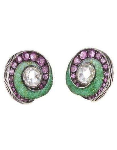 SEVAN BICAKCI-Green Micro Mosaic Round Earrings-YELLOW GOLD