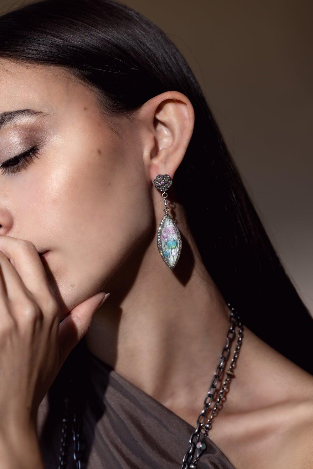 SEVAN BICAKCI-Rock Quartz Floral Drop Earrings-YELLOW GOLD