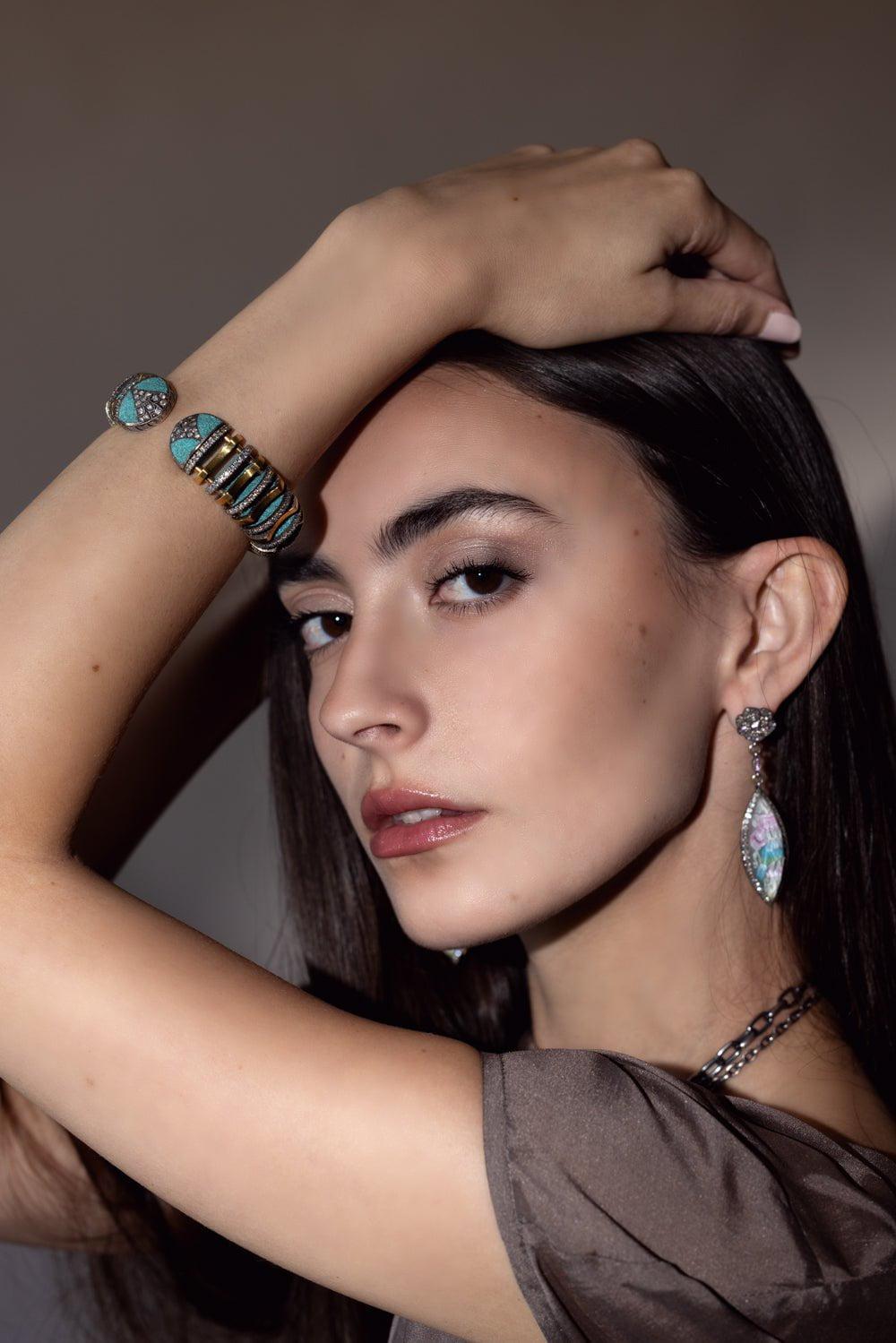 SEVAN BICAKCI-Rock Quartz Floral Drop Earrings-YELLOW GOLD