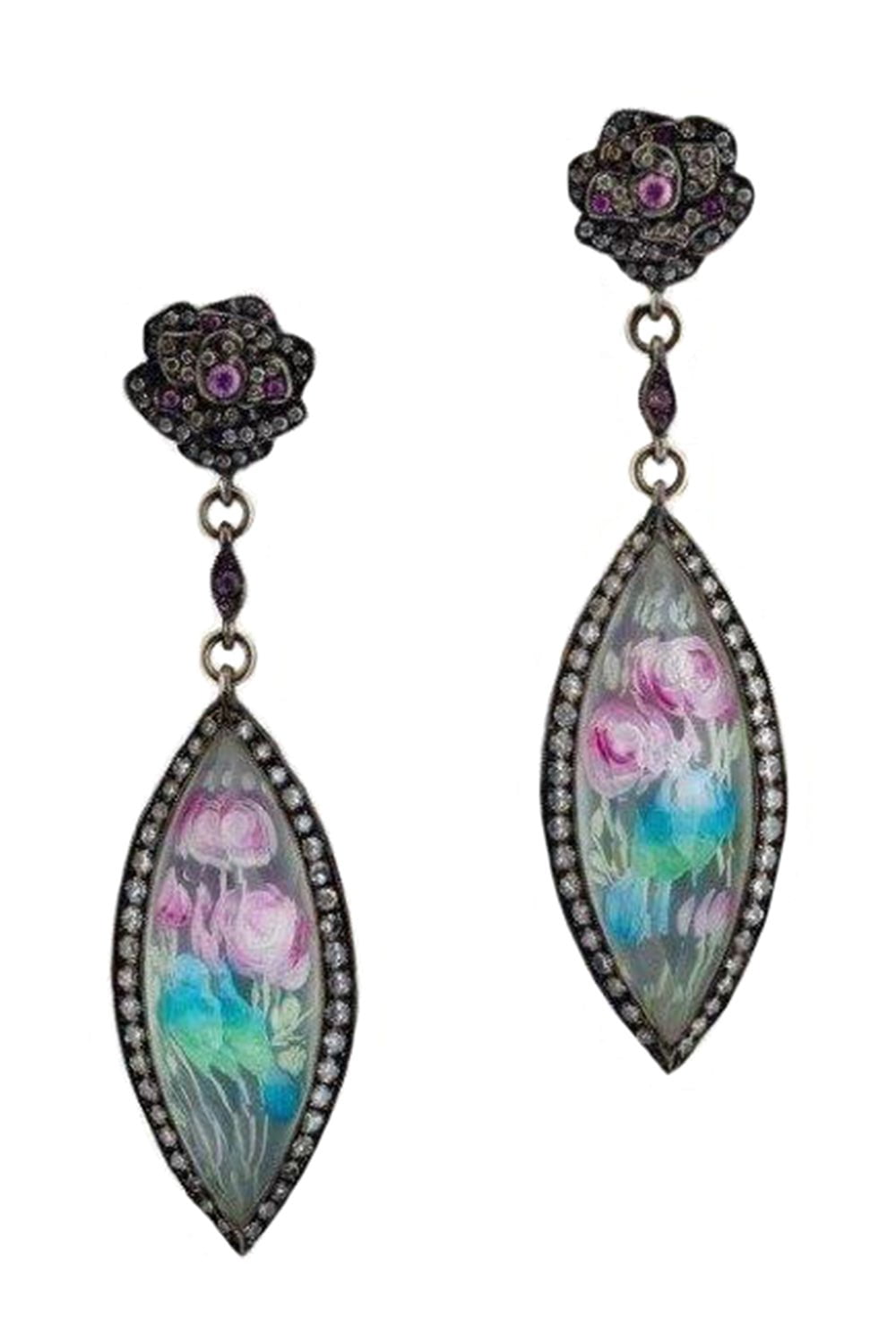 SEVAN BICAKCI-Rock Quartz Floral Drop Earrings-YELLOW GOLD
