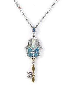 SEVAN BICAKCI-Blue Micro Mosaic Key Necklace-ROSE GOLD