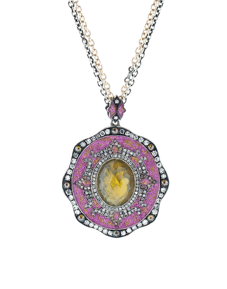 SEVAN BICAKCI-Pink Mosaic Bird In Flight Necklace-ROSE GOLD