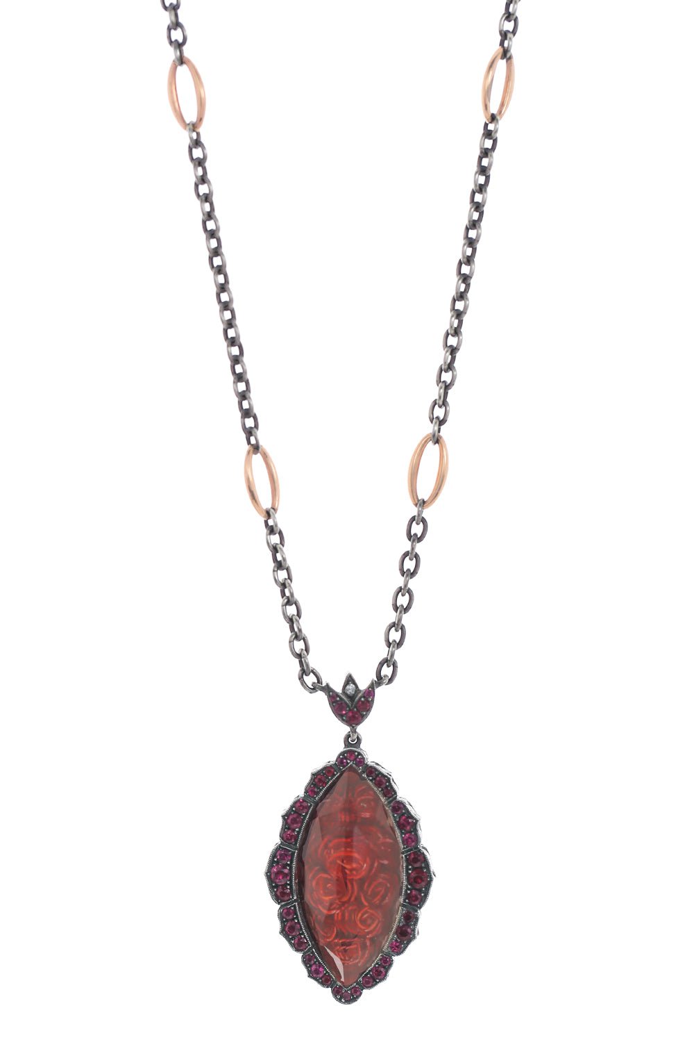 SEVAN BICAKCI-Rose Quartz Reverse Carved Pendant Necklace-ROSE GOLD