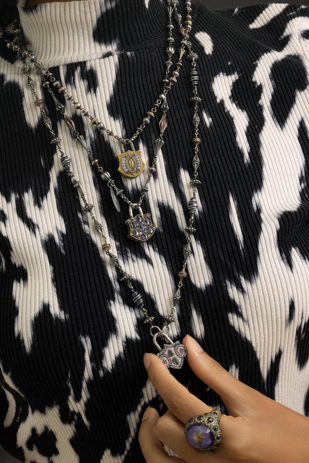 Black Diamond Fancy Finial Open Chain Necklace-SILVER-JEWELRYFINE JEWELNECKLACE O-SEVAN BICAKCI