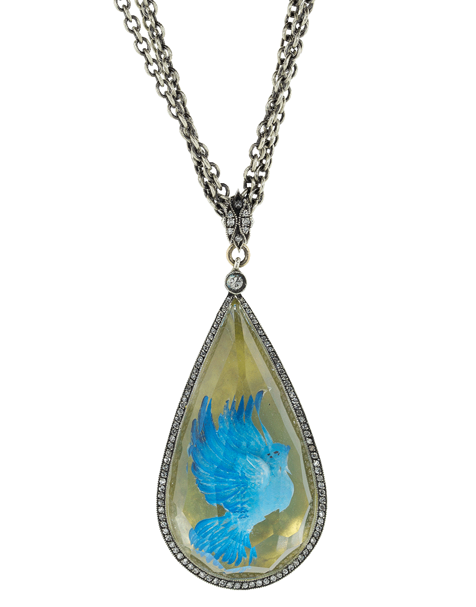 SEVAN BICAKCI-Reverse Intaglio Carved Faceted Rock Quartz Dove Necklace-SILVER