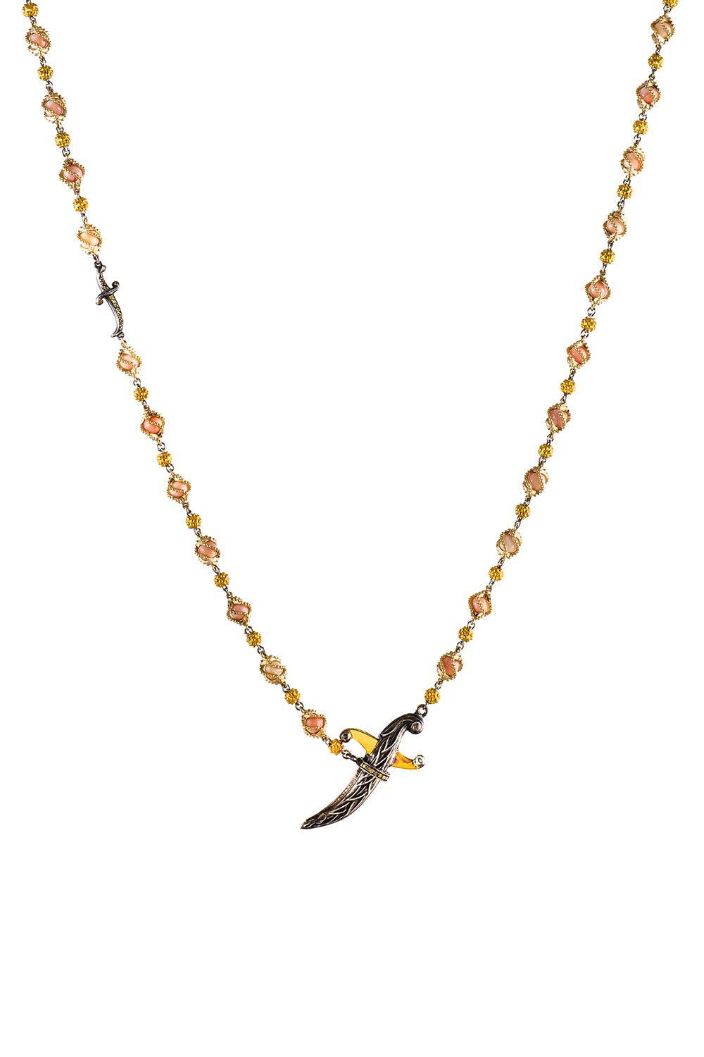 Yellow White Diamond Coral Dagger Necklace-YELLOW GOLD-62CM-JEWELRYFINE JEWELNECKLACE O-SEVAN BICAKCI