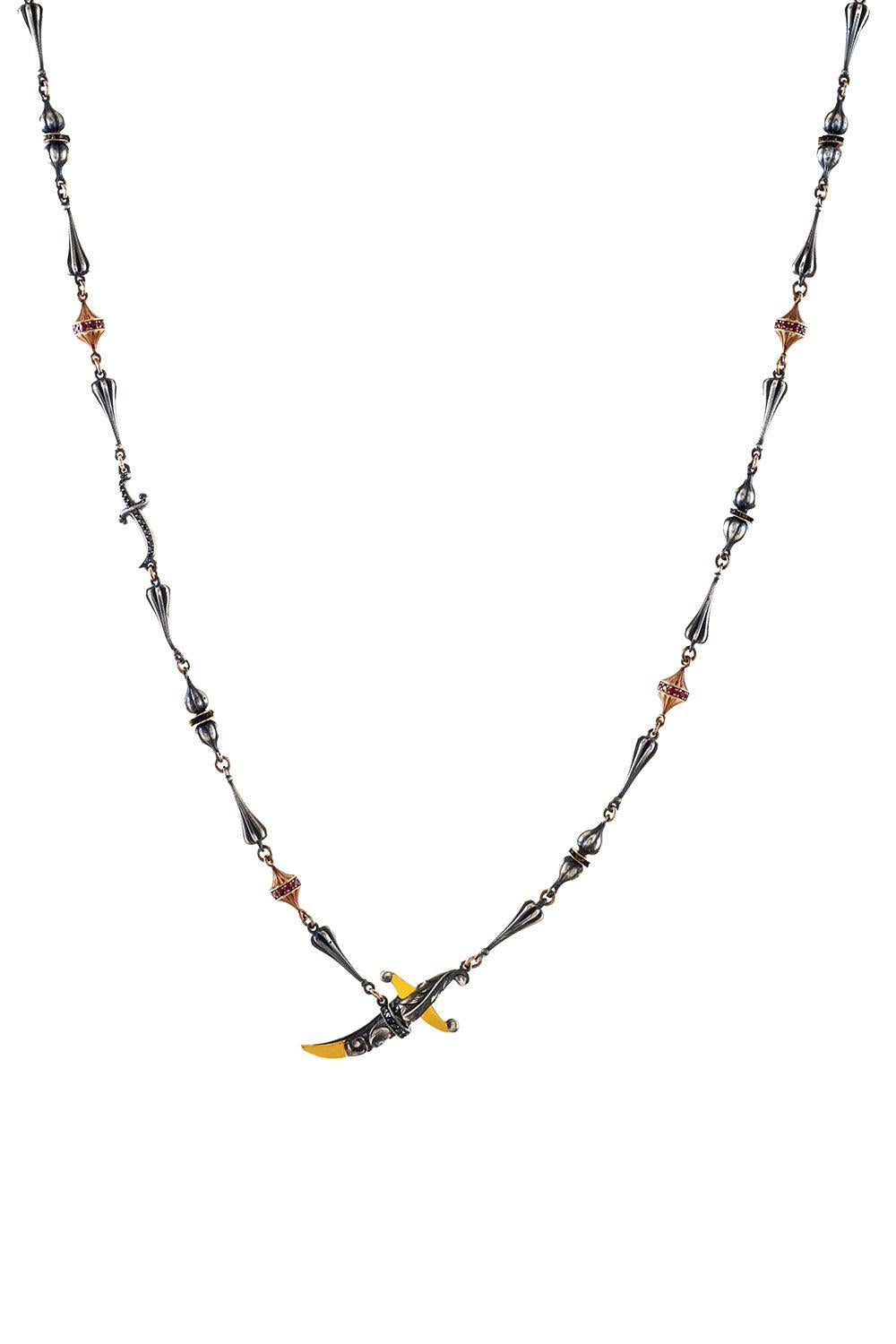 Ruby Black Diamond Dagger Necklace-YELLOW GOLD-64CM-JEWELRYFINE JEWELNECKLACE O-SEVAN BICAKCI