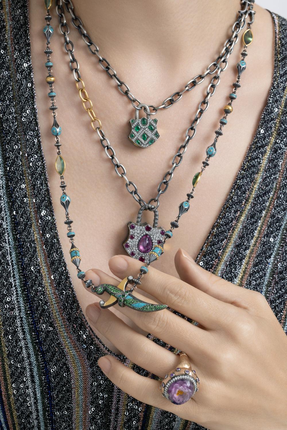  Tourmaline Diamond Micro Dagger Chain Necklace-YELLOW GOLD-72CM-JEWELRYFINE JEWELNECKLACE O-SEVAN BICAKCI 