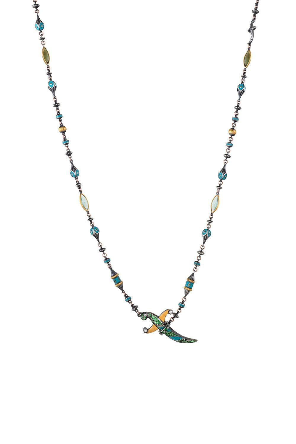 Tourmaline Diamond Micro Dagger Chain Necklace-YELLOW GOLD-72CM-JEWELRYFINE JEWELNECKLACE O-SEVAN BICAKCI