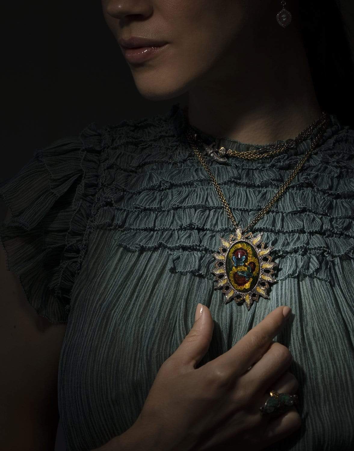 SEVAN BICAKCI-Carved Butterfly and Sunflower Necklace-YELLOW GOLD