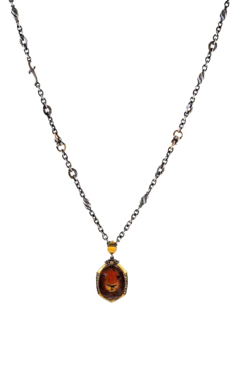 SEVAN BICAKCI-Carved Citrine Lion Pendant Necklace-YELLOW GOLD