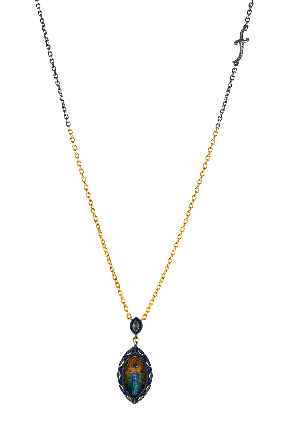 SEVAN BICAKCI-Carved Citrine Reverse Peacock Pendant Necklace-YELLOW GOLD
