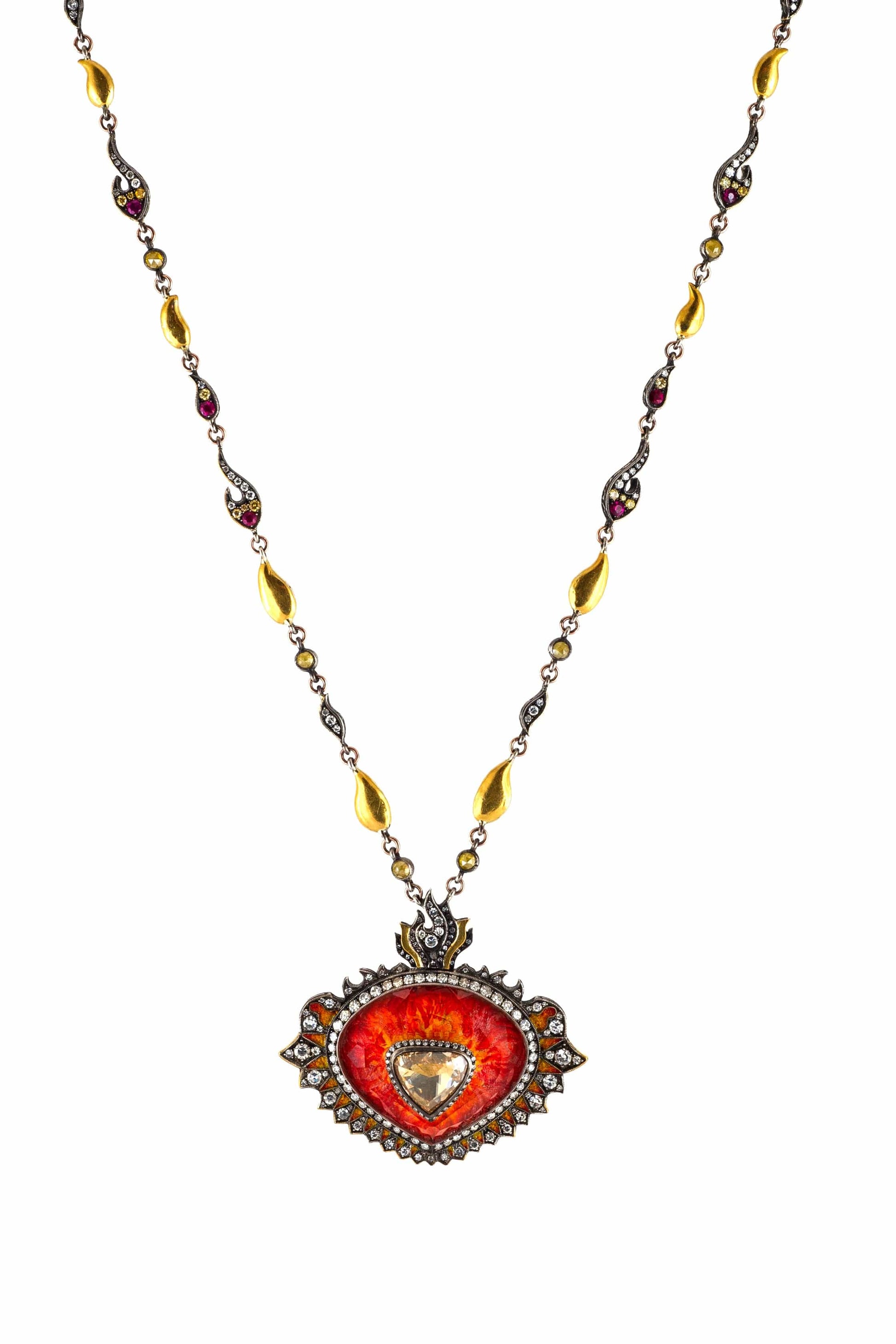 SEVAN BICAKCI-Carved Flame Pendant Necklace-YELLOW GOLD