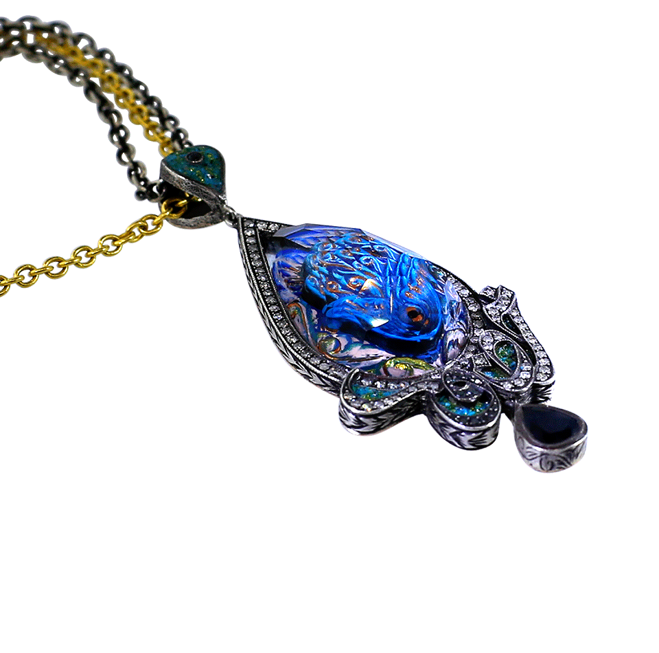 SEVAN BICAKCI-Carved Peacock Lotus Neckace-YELLOW GOLD