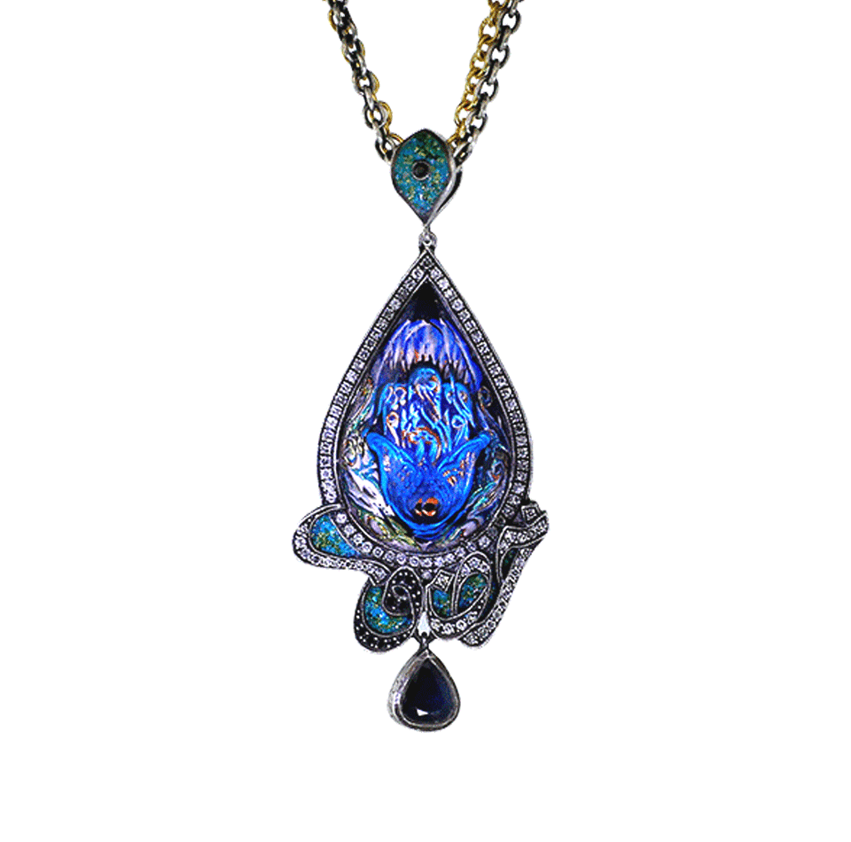 SEVAN BICAKCI-Carved Peacock Lotus Neckace-YELLOW GOLD