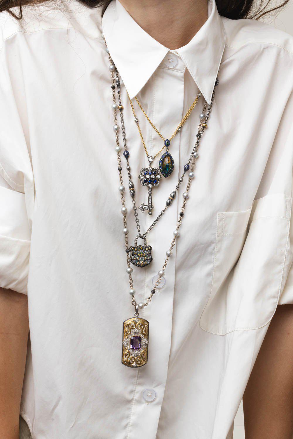 SEVAN BICAKCI-Dagger Beaded Chain Necklace-YELLOW GOLD