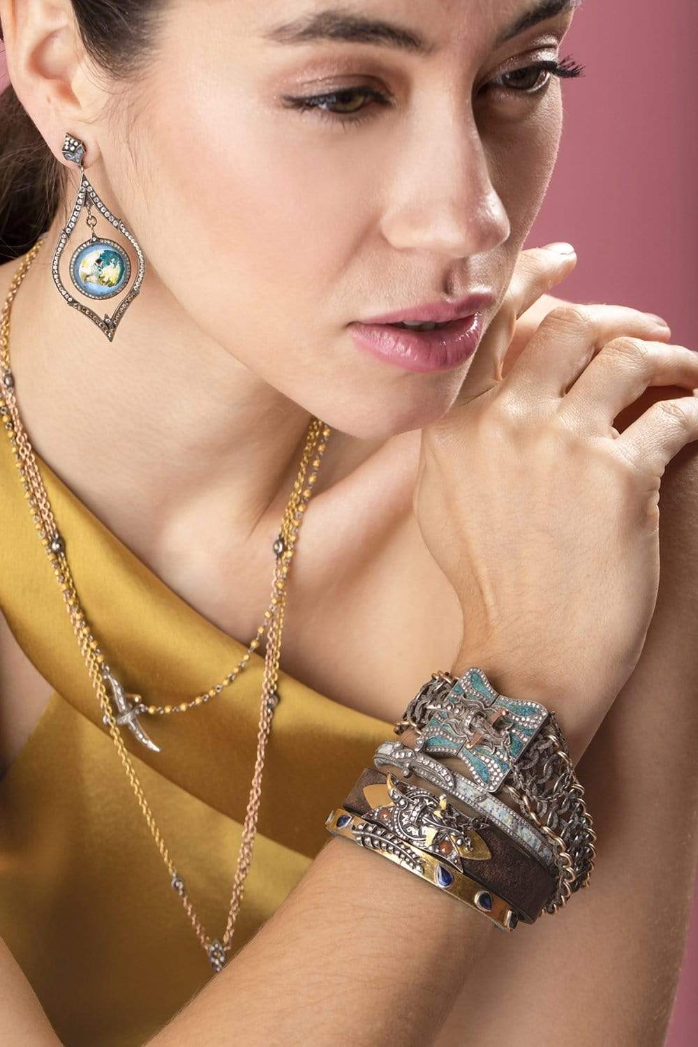 SEVAN BICAKCI-Dagger Clasp Rosary Necklace-YELLOW GOLD