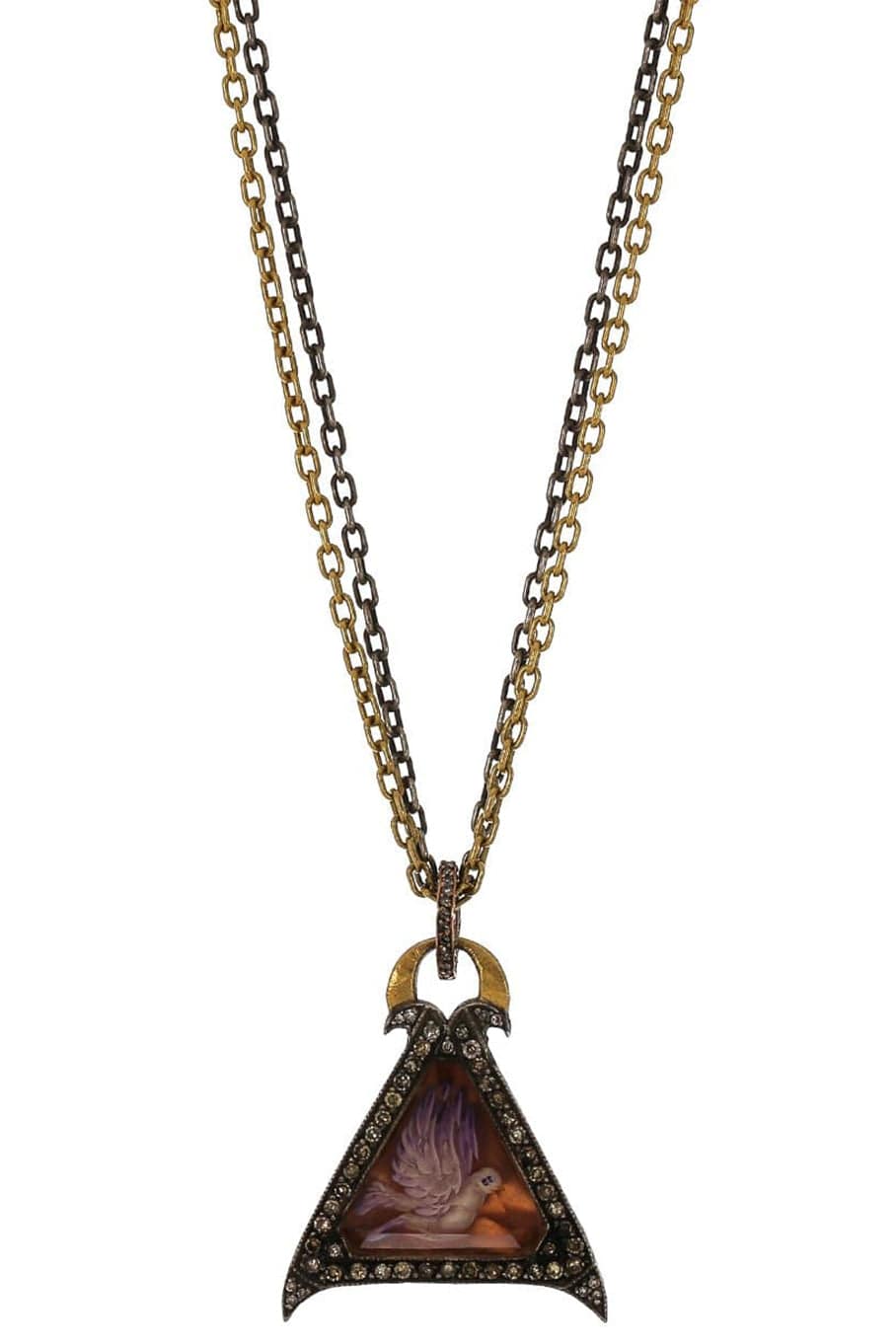 SEVAN BICAKCI-Double Chain Dove Pendant Necklace-YELLOW GOLD