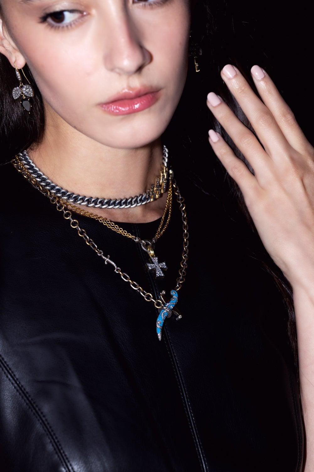 SEVAN BICAKCI-Micro Mosaic Dagger Necklace-YELLOW GOLD