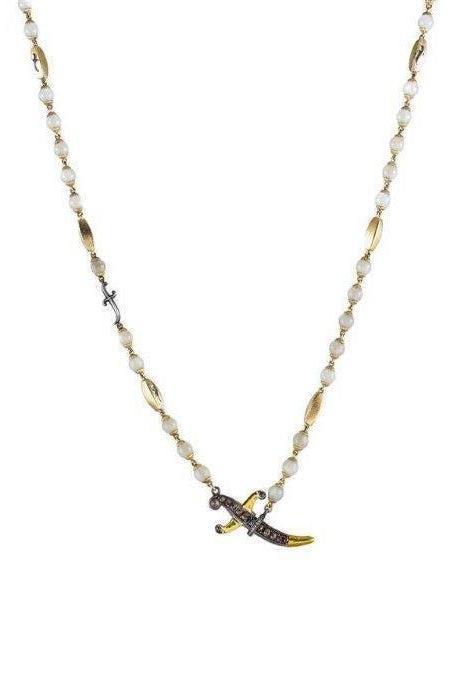 Moonstone Diamond Dagger Clasp Necklace-YELLOW GOLD-JEWELRYFINE JEWELNECKLACE O-SEVAN BICAKCI