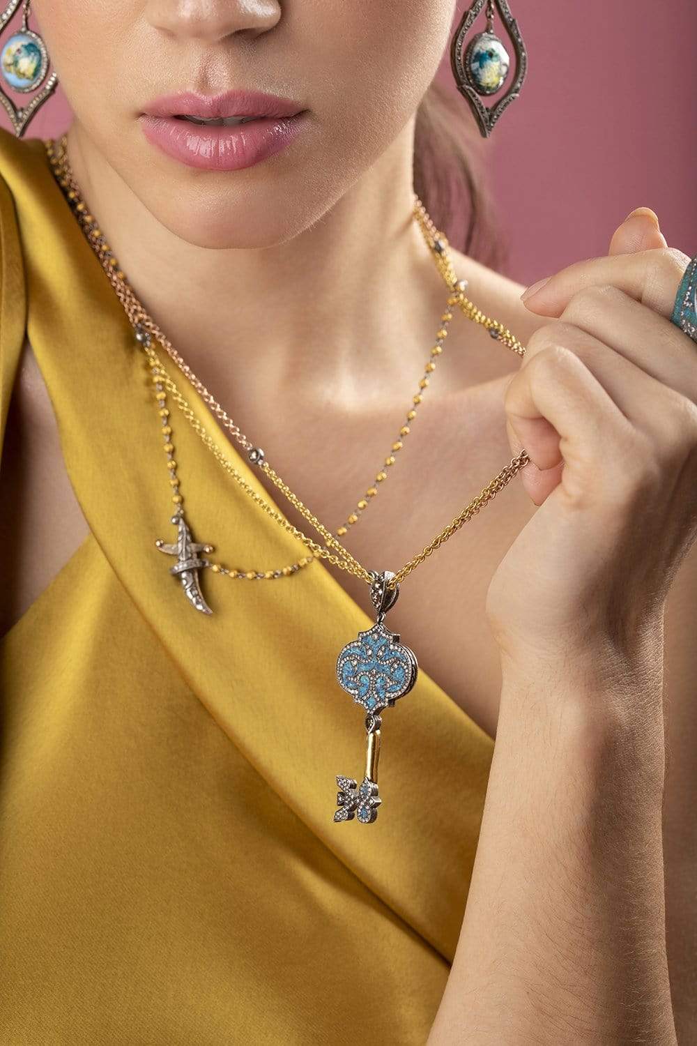 SEVAN BICAKCI-Mosaic Key Pendant Necklace-YELLOW GOLD