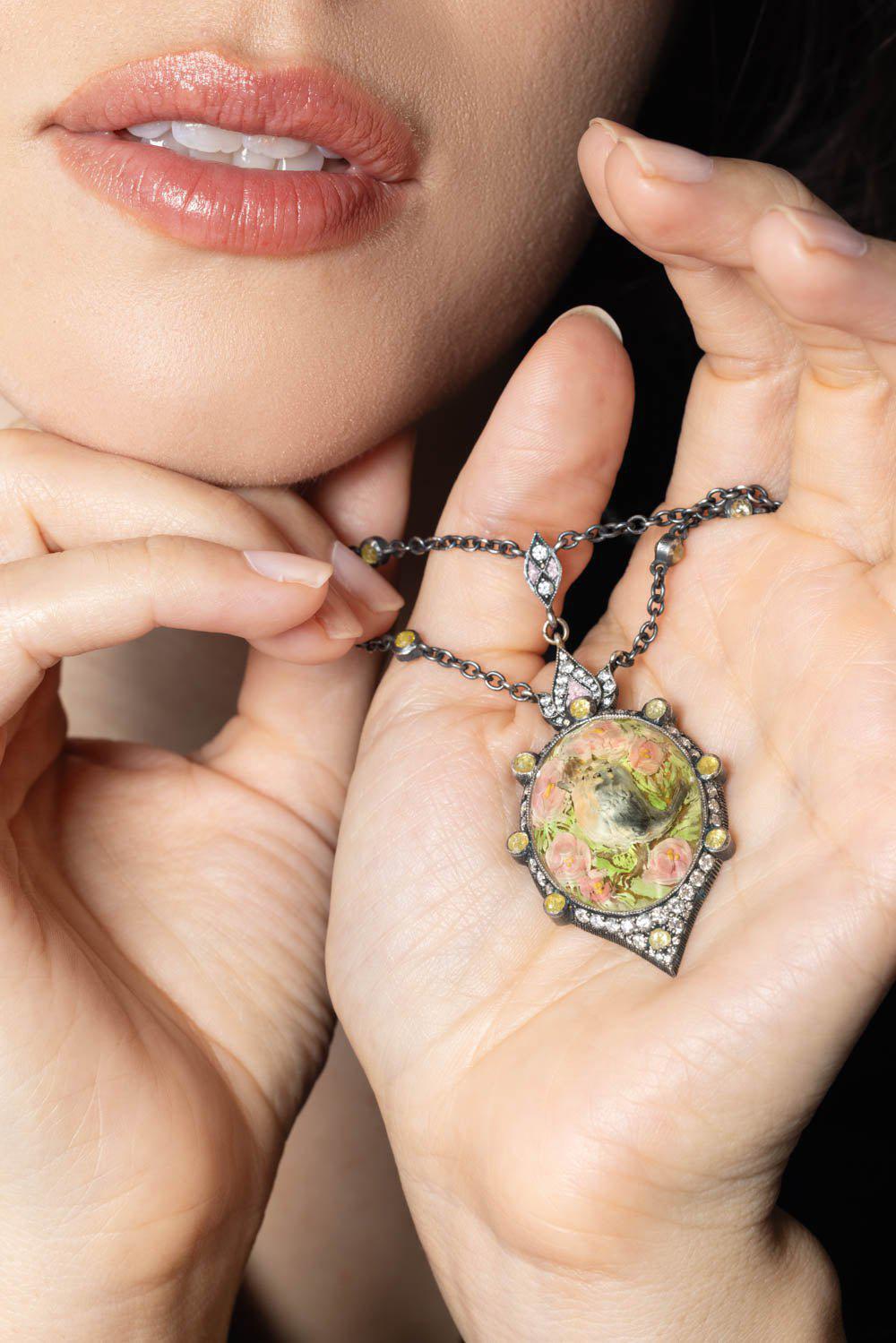 SEVAN BICAKCI-Quartz Reverse Carved Rose Pendant Necklace-YELLOW GOLD