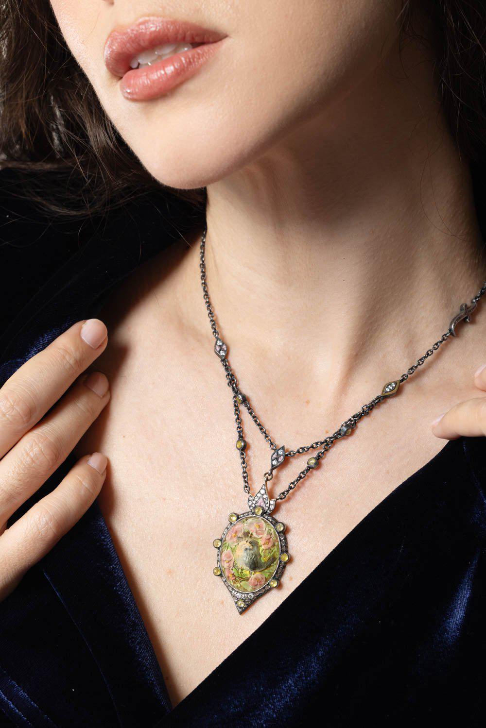SEVAN BICAKCI-Quartz Reverse Carved Rose Pendant Necklace-YELLOW GOLD