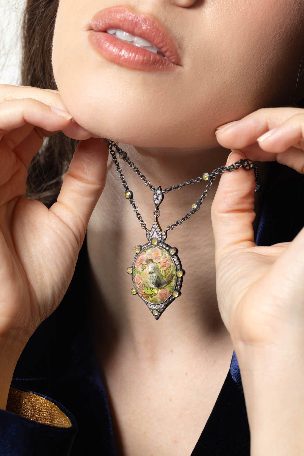 SEVAN BICAKCI-Quartz Reverse Carved Rose Pendant Necklace-YELLOW GOLD