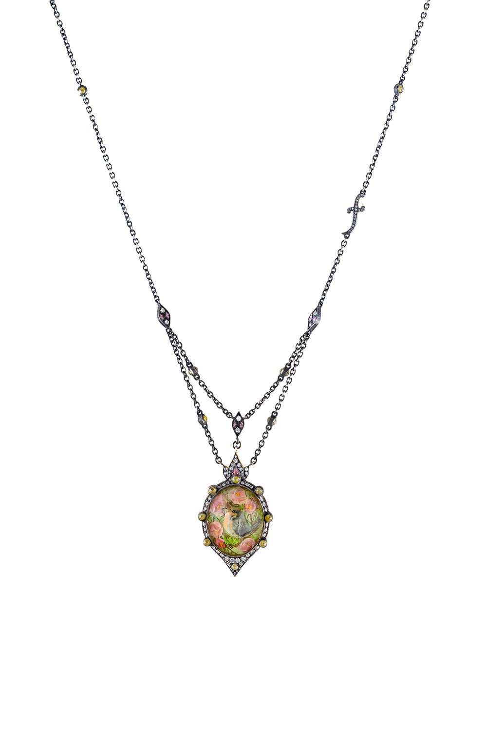 SEVAN BICAKCI-Quartz Reverse Carved Rose Pendant Necklace-YELLOW GOLD