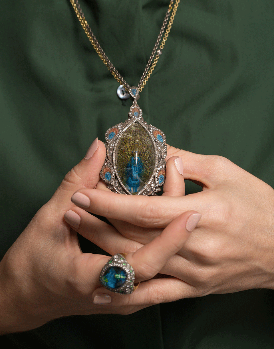 SEVAN BICAKCI-Reversible Carved Peacock Pendant-YELLOW GOLD