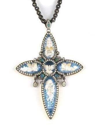 SEVAN BICAKCI-Rock Quartz Cherub and Dove Necklace-YELLOW GOLD
