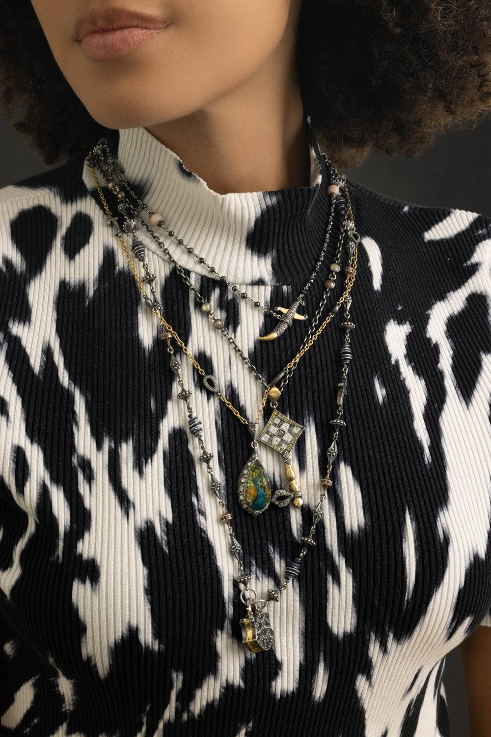 Rock Quartz Peacock Pendant Necklace-YELLOW GOLD-JEWELRYFINE JEWELNECKLACE O-SEVAN BICAKCI
