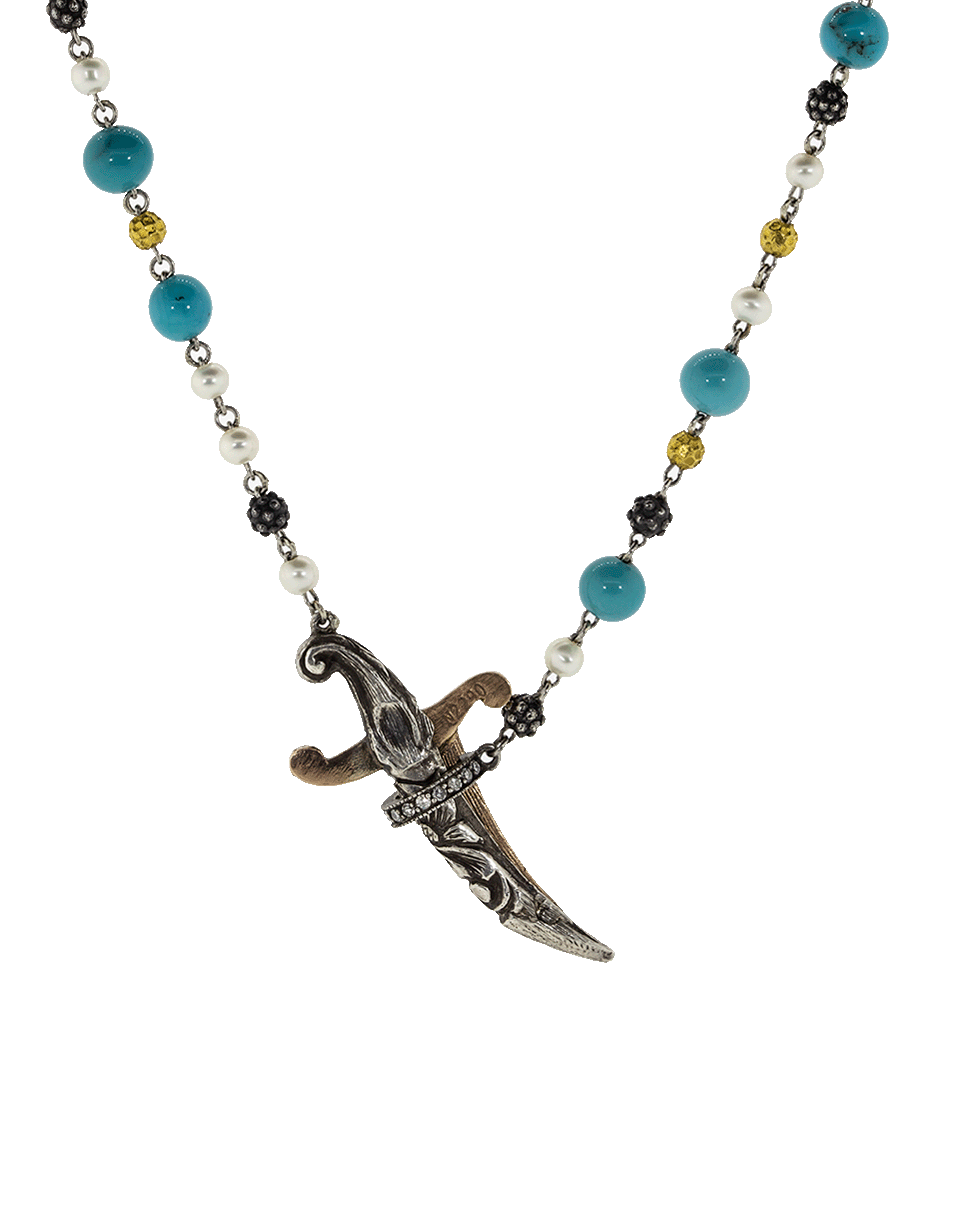 SEVAN BICAKCI-Turquoise and Pearl Dagger Necklace-YELLOW GOLD