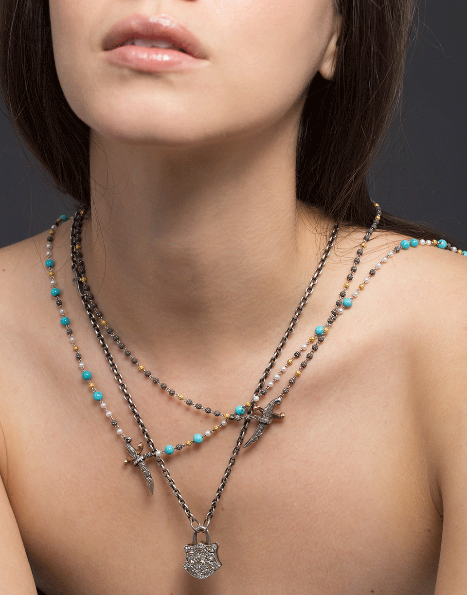 SEVAN BICAKCI-Turquoise and Pearl Dagger Necklace-YELLOW GOLD