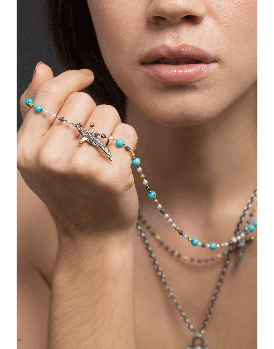 SEVAN BICAKCI-Turquoise and Pearl Dagger Necklace-YELLOW GOLD