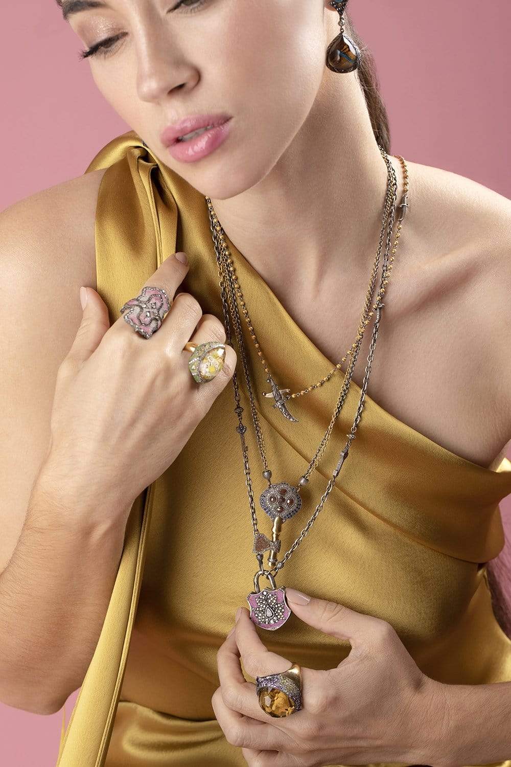 SEVAN BICAKCI-Pink Micro Mosaic Lock-SILVER