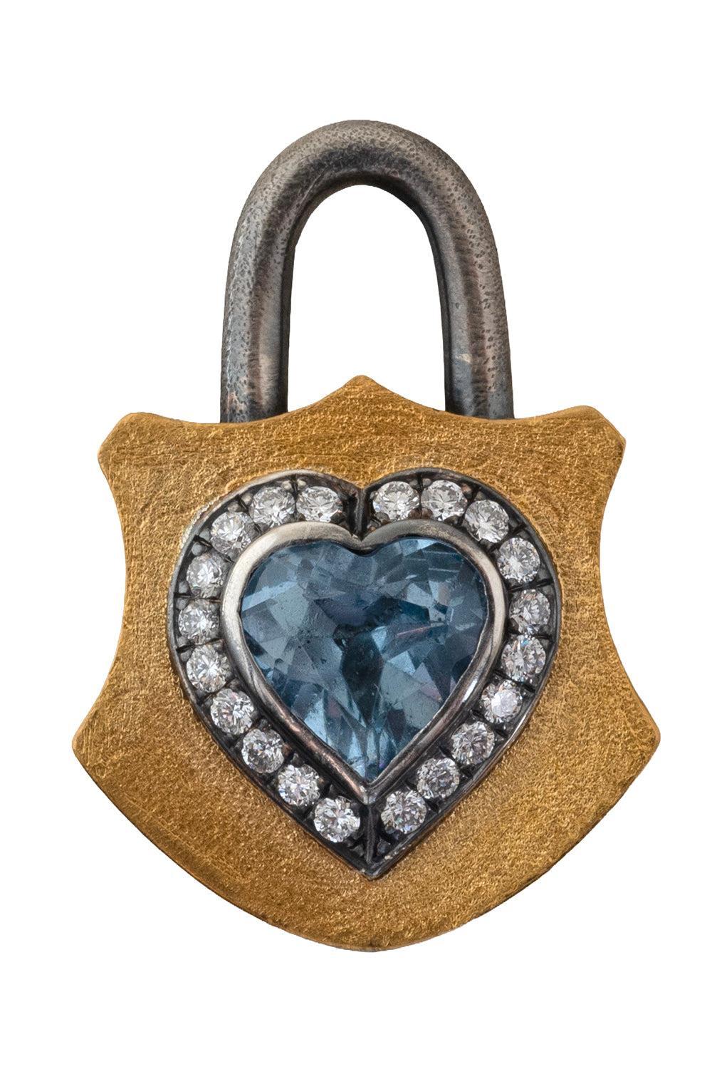 Blue Topaz Diamond Padlock Pendant-YELLOW GOLD-JEWELRYFINE JEWELPENDANT-SEVAN BICAKCI
