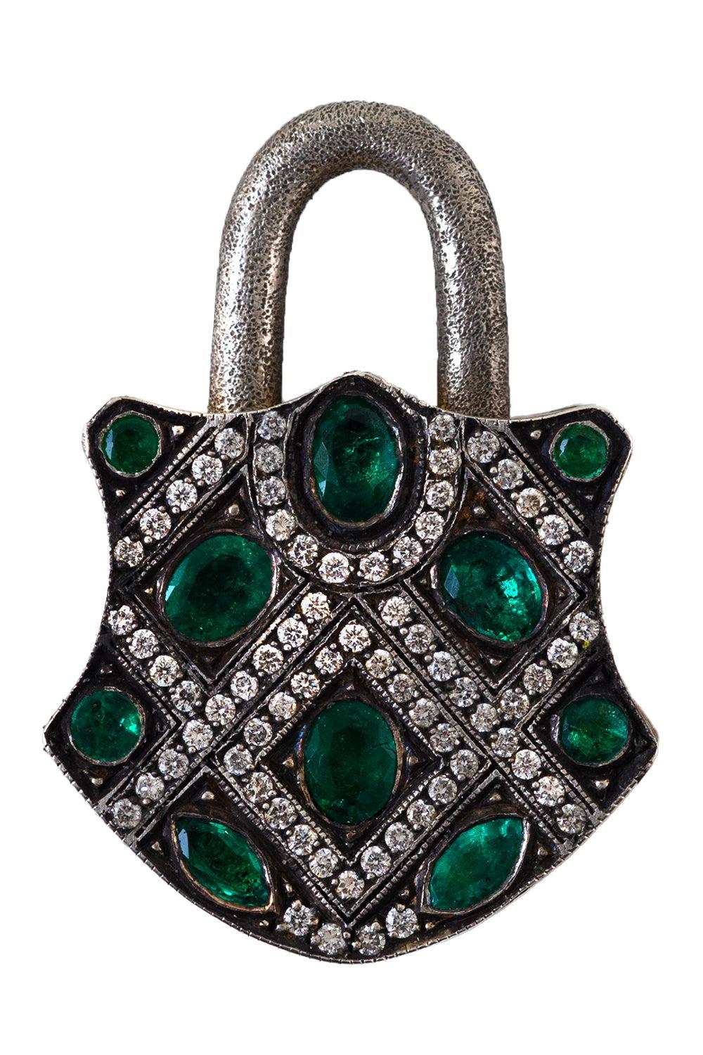  Green Garnet Yellow Brown Diamond Padlock Pendant-YELLOW GOLD-JEWELRYFINE JEWELPENDANT-SEVAN BICAKCI 