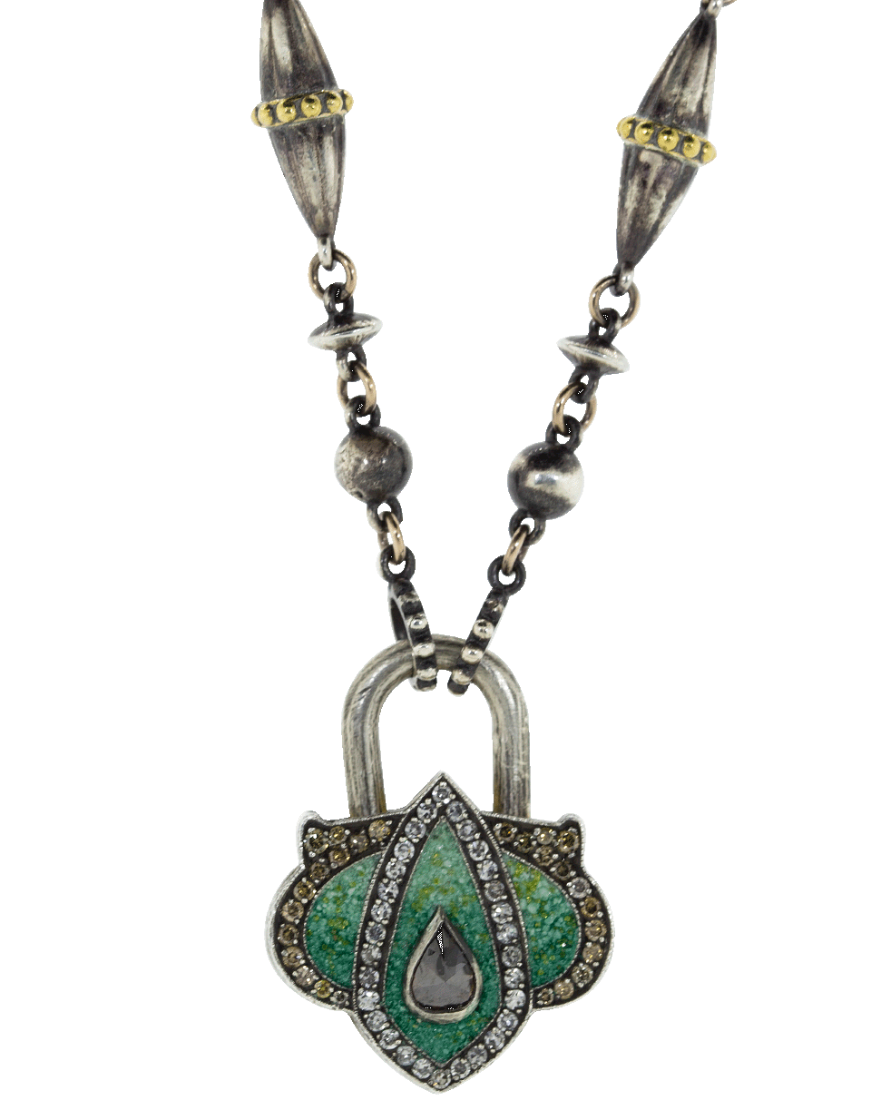 SEVAN BICAKCI-Green Micro Mosaic Ombre Lantern Lock-YELLOW GOLD
