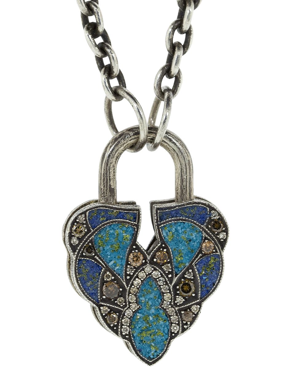 SEVAN BICAKCI-Lapis & Turquoise Micro Mosaic Aspen Leaf Lock-YELLOW GOLD