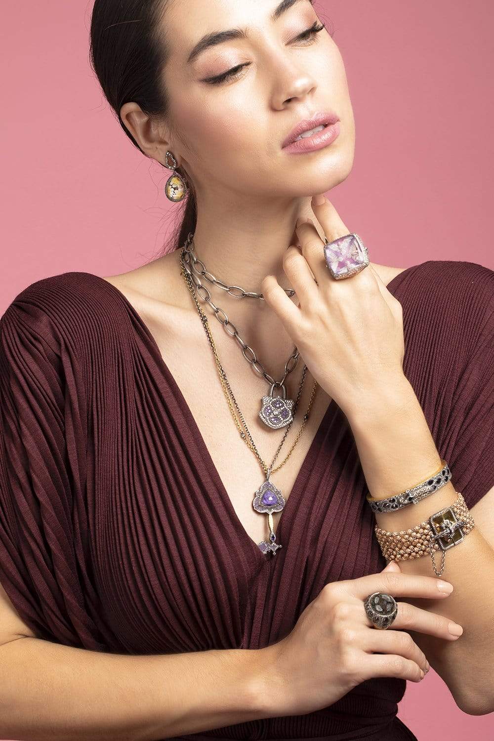 SEVAN BICAKCI-Large Amethyst Lock Pendant-YELLOW GOLD