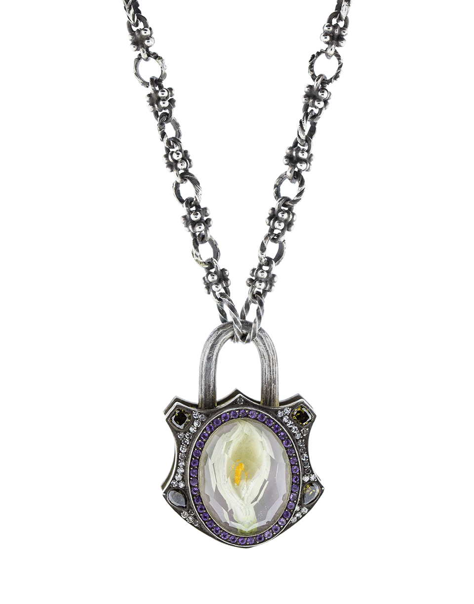 SEVAN BICAKCI-Large Carved Calla Lily Lock Pendant-YELLOW GOLD