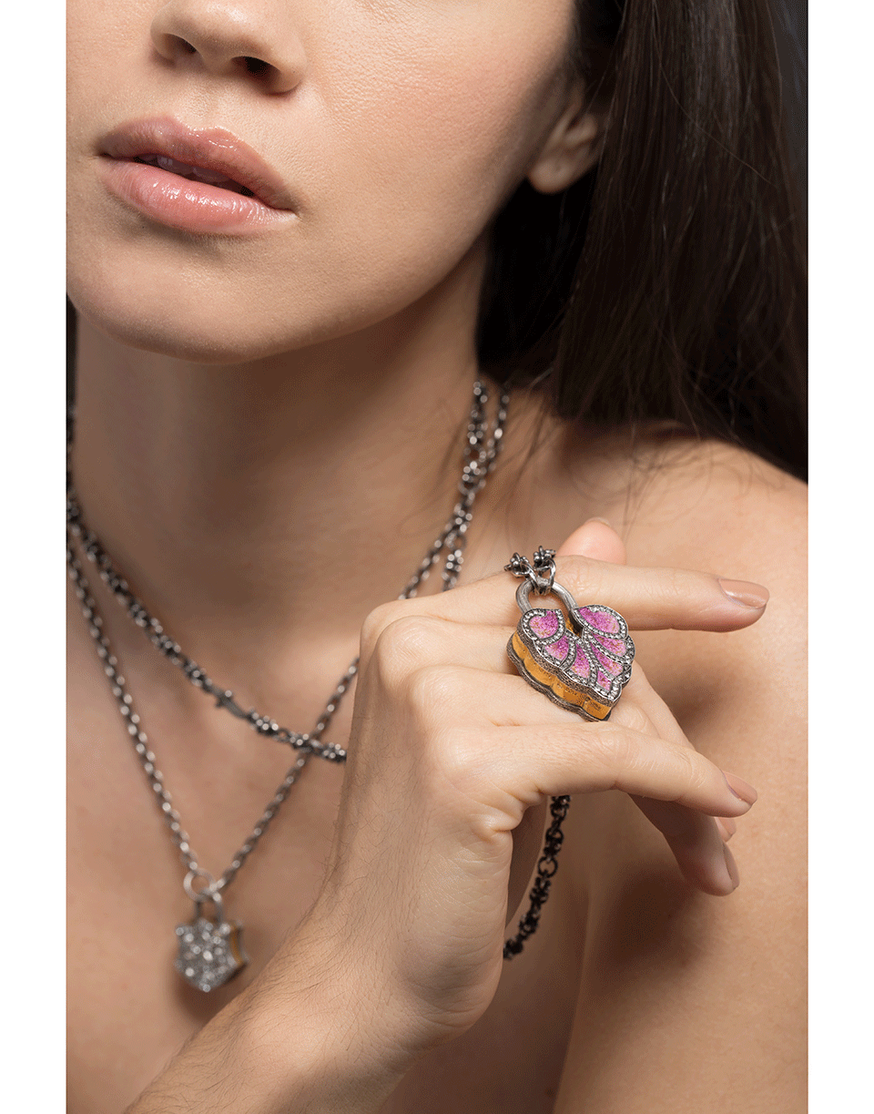 SEVAN BICAKCI-Pink Ombre Micro Mosaic Aspen Leaf Lock-YELLOW GOLD