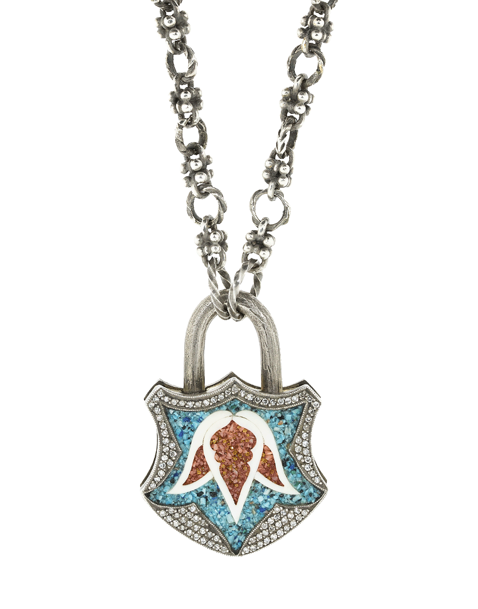 SEVAN BICAKCI-Turquoise Mosaic Tulip Padlock-YELLOW GOLD