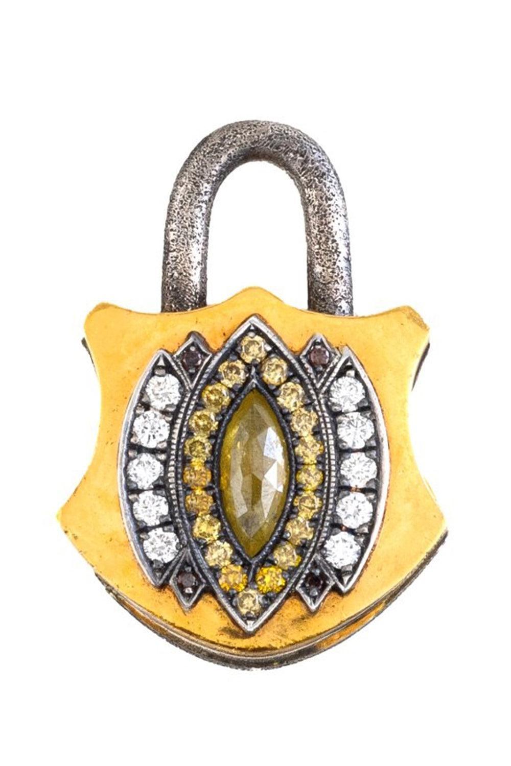 Yellow Diamond Large Shield Padlock Pendant-YELLOW GOLD-JEWELRYFINE JEWELPENDANT-SEVAN BICAKCI