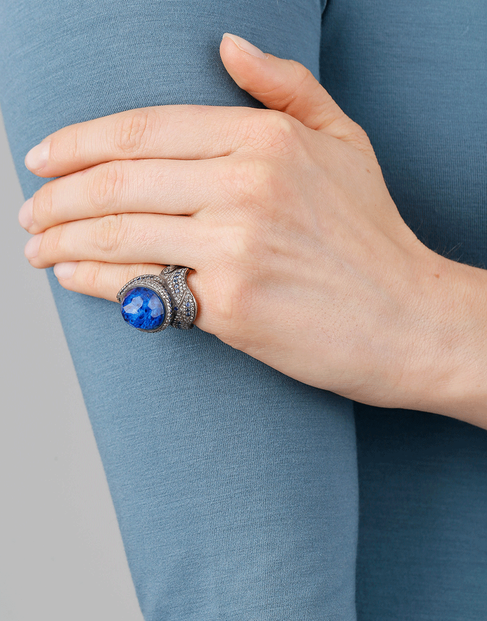 SEVAN BICAKCI-Carved Lotus Flower Ring In Rock Quartz-YELLOW GOLD