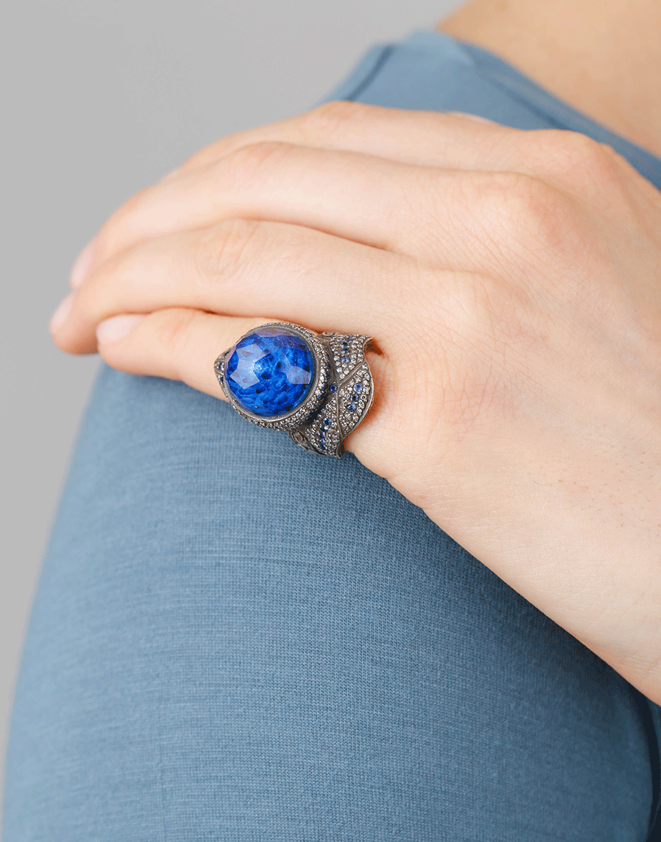 SEVAN BICAKCI-Carved Lotus Flower Ring In Rock Quartz-YELLOW GOLD