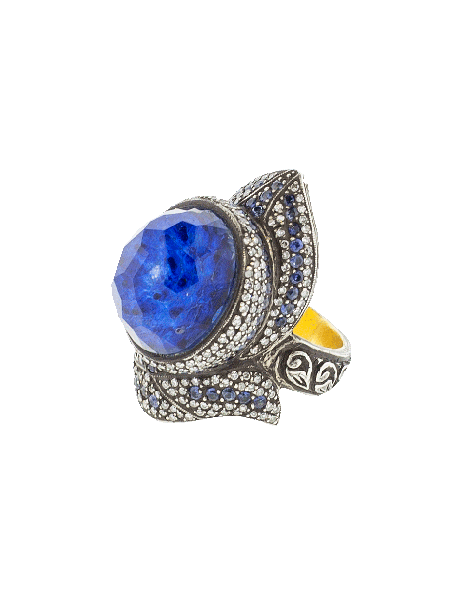 SEVAN BICAKCI-Carved Lotus Flower Ring In Rock Quartz-YELLOW GOLD