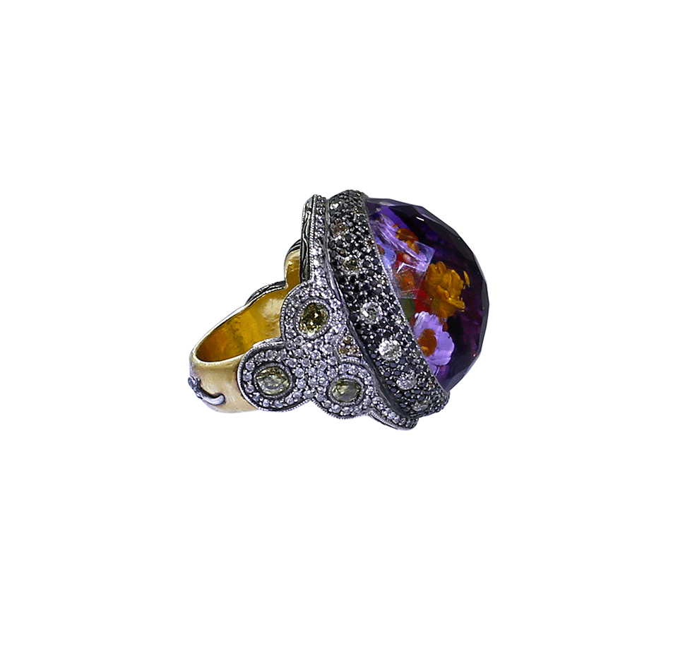 SEVAN BICAKCI-Carved Flower Garden Ring-YELLOW GOLD